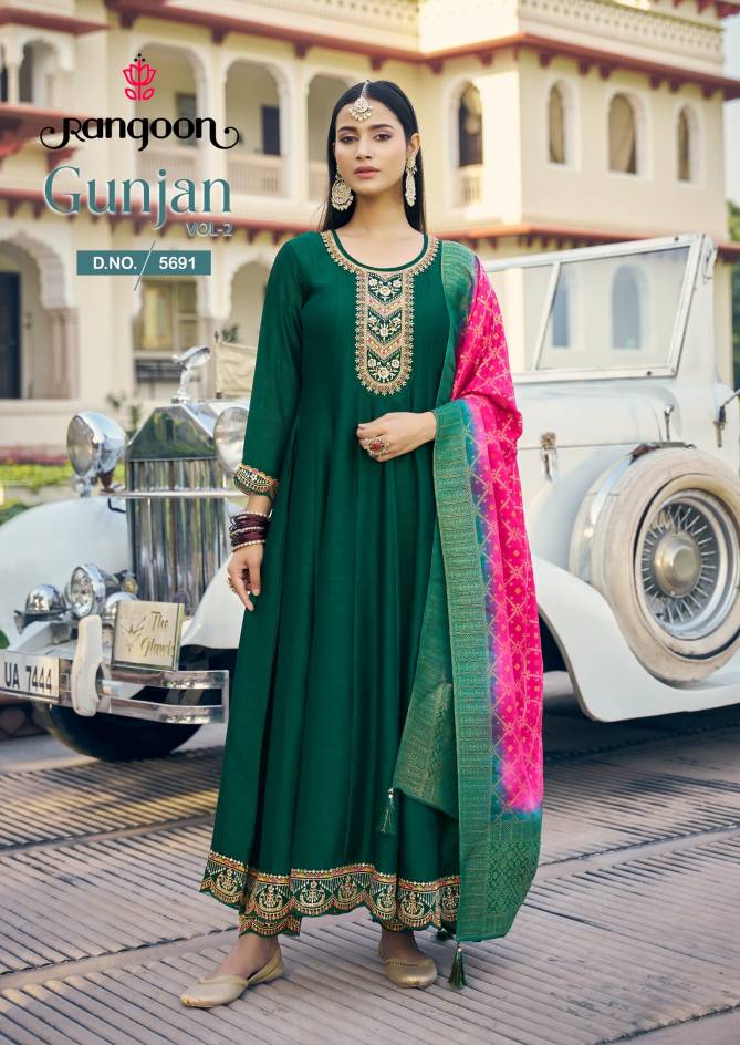 Gunjan Vol 2 By Rangoon Silk Embroidery Anarkali Readymade Suits Wholesale Shop In Surat